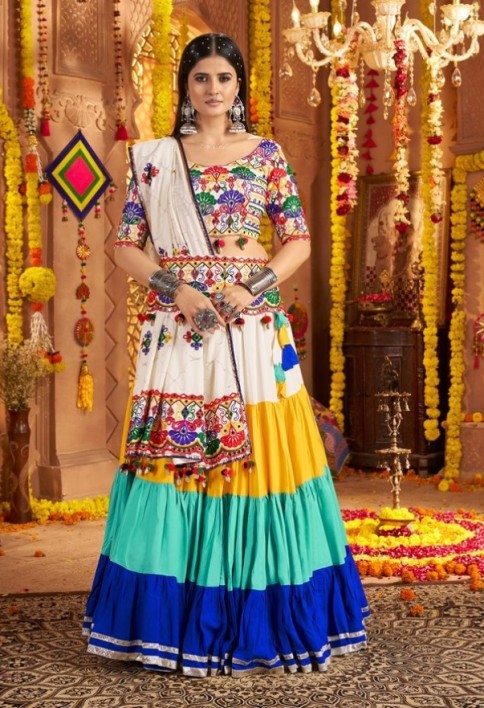 Impressive Multi-Color Viscose Rayon Mirror Work Lehenga Choli